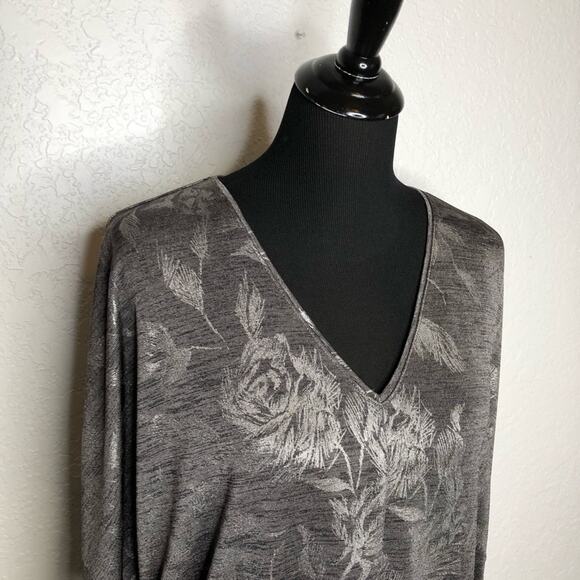 WHBM silver metallic black feather print dolman sleeve top size Small - Picture 2 of 12